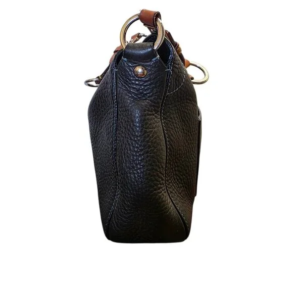 Coach Chelsea Turnlock Hobo Black Pebbled Leather Shoulder Bag Brown Strap Small - Picture 8 of 16